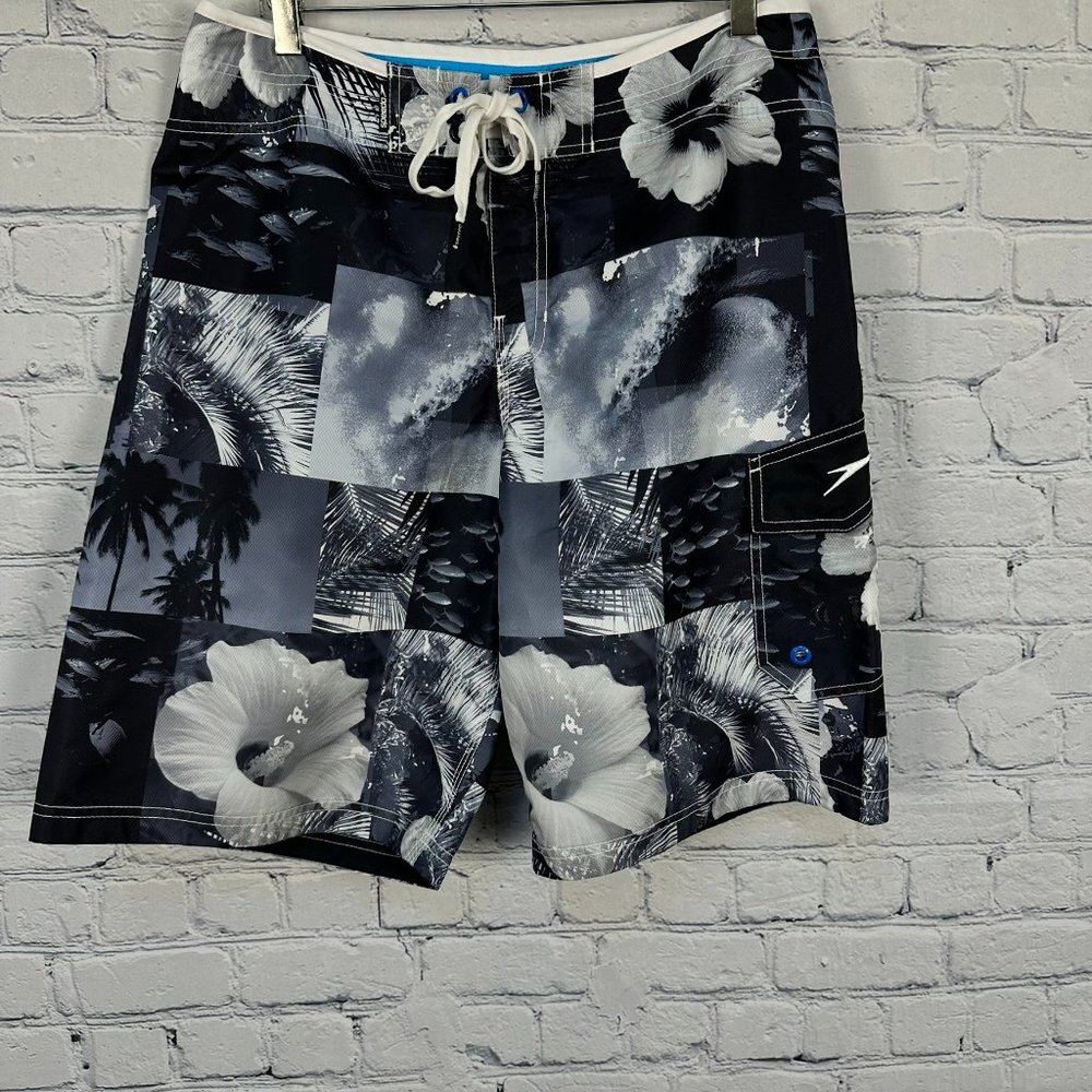 Speedo Men's  Hawaiian Dobby Texture Speed Dry Watershorts, Size 34, Black, NWOT